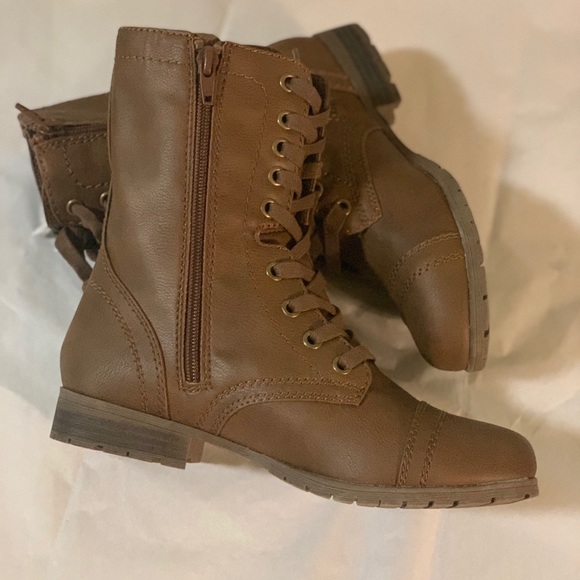 Women's Brown Lace Up Side Zipper Boot Cognac New - Picture 7 of 12